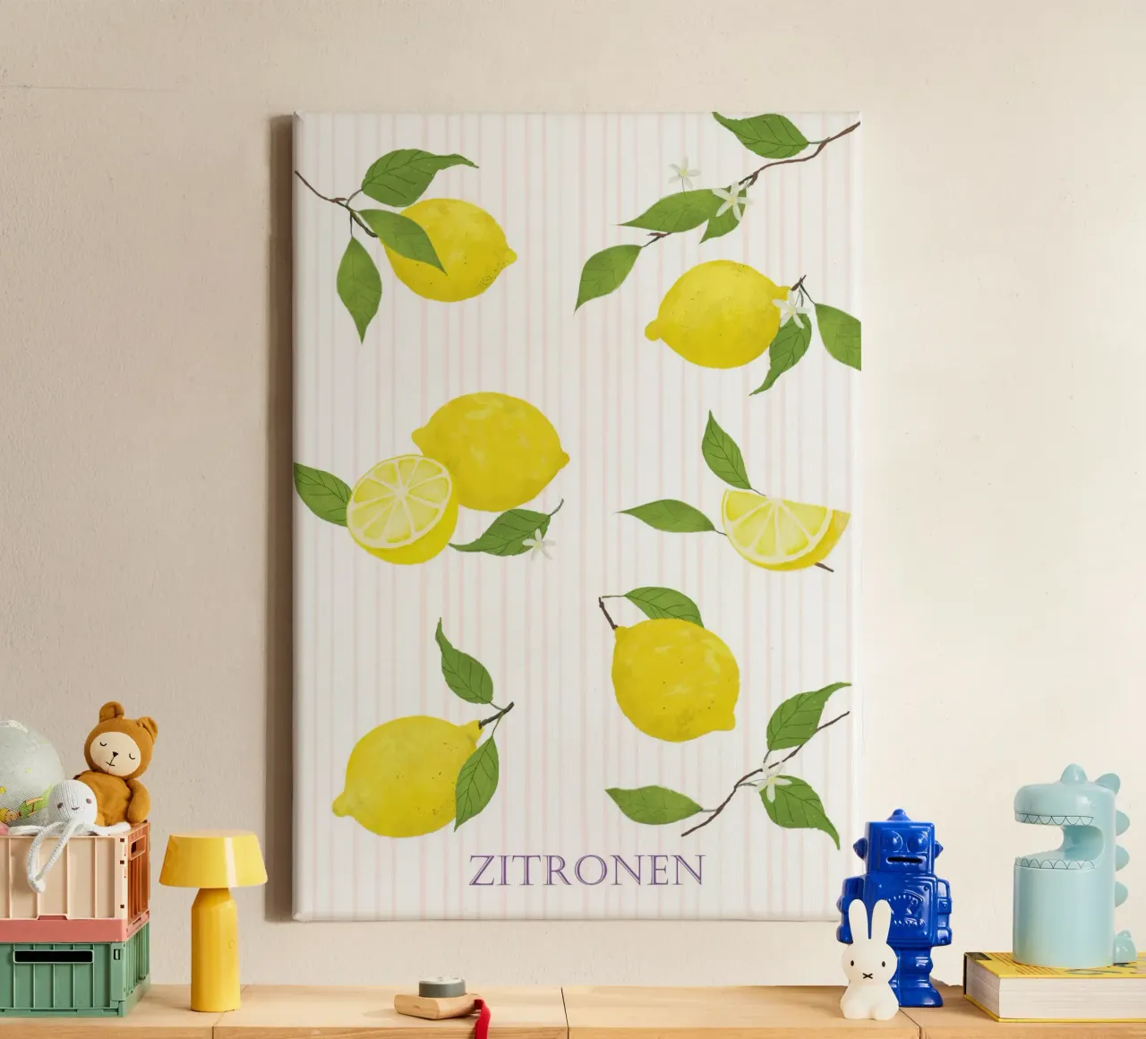 Limoni con foglie e fiori tela con Cornice a cassetta da Farbwelten