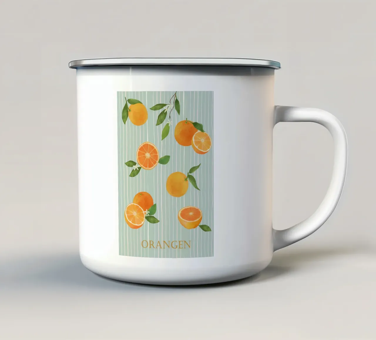 Arance con foglie e fiori tazza in smalto da Farbwelten