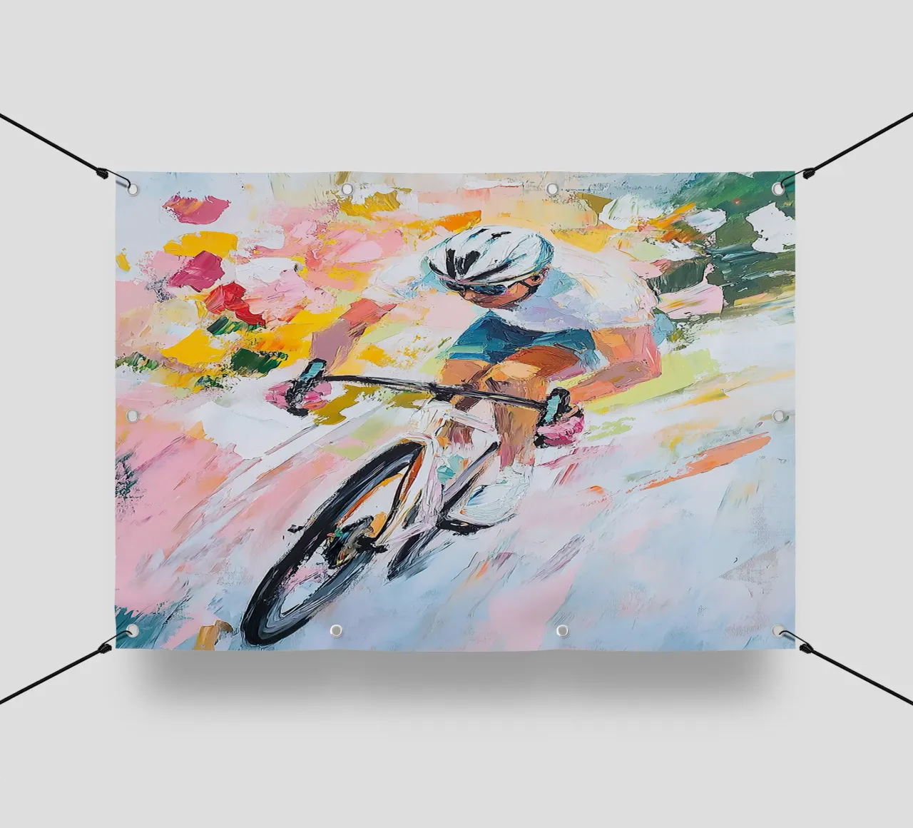 Ciclista su strada telo in pvc da Nikis Art Studio