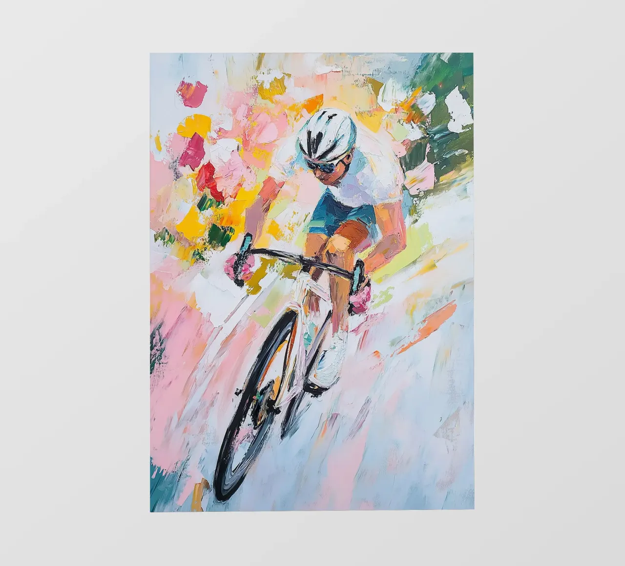 Ciclista su strada telo in pvc da Nikis Art Studio