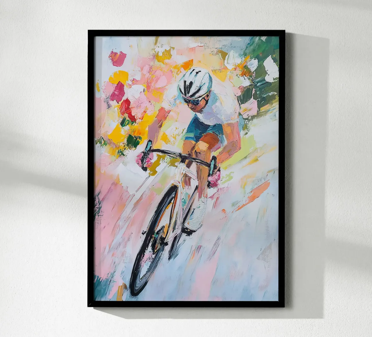Ciclista su strada poster con telaio in legno da Nikis Art Studio