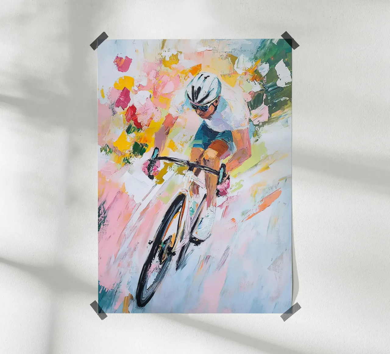 Ciclista su strada poster con telaio in legno da Nikis Art Studio