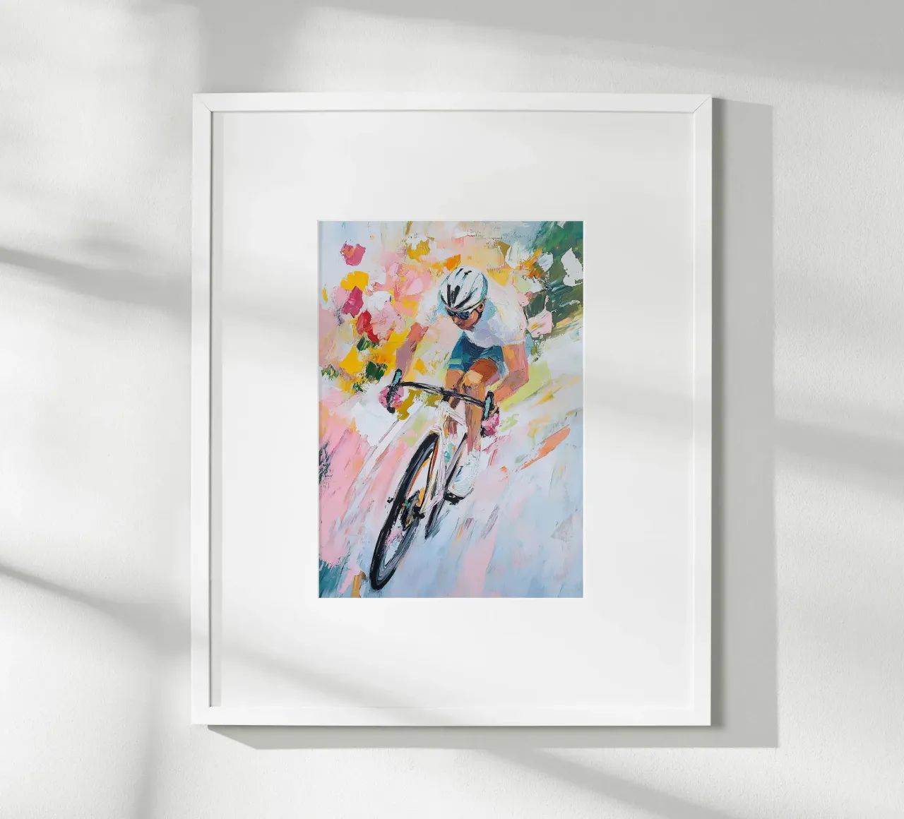 Ciclista su strada poster con telaio in legno da Nikis Art Studio