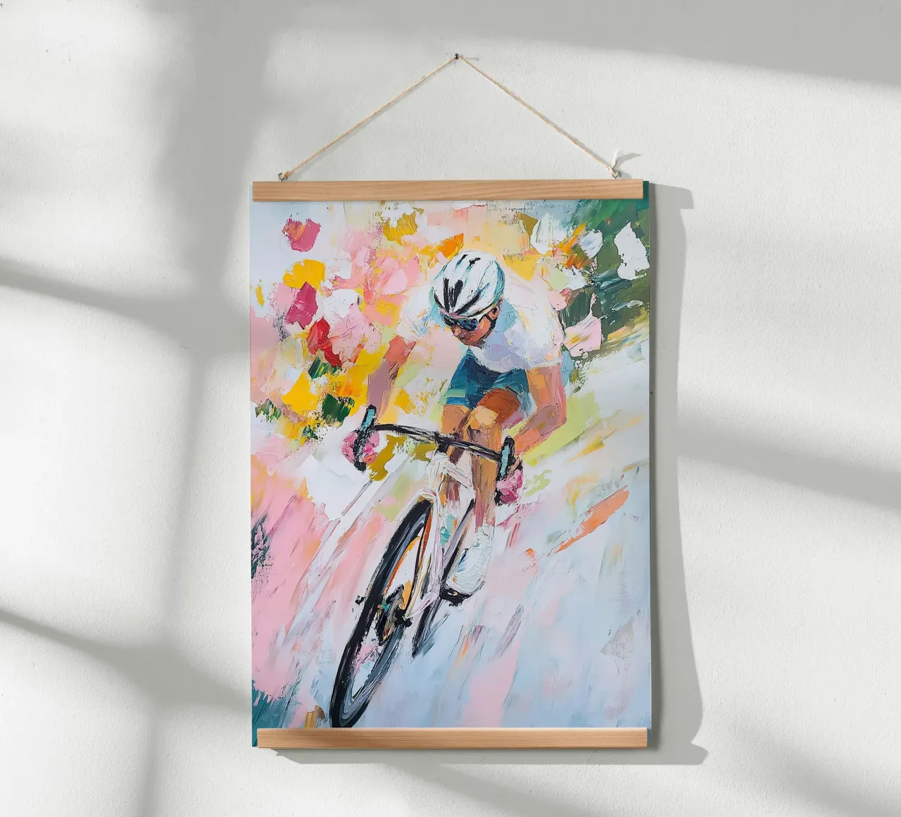 Ciclista su strada poster con telaio in legno da Nikis Art Studio