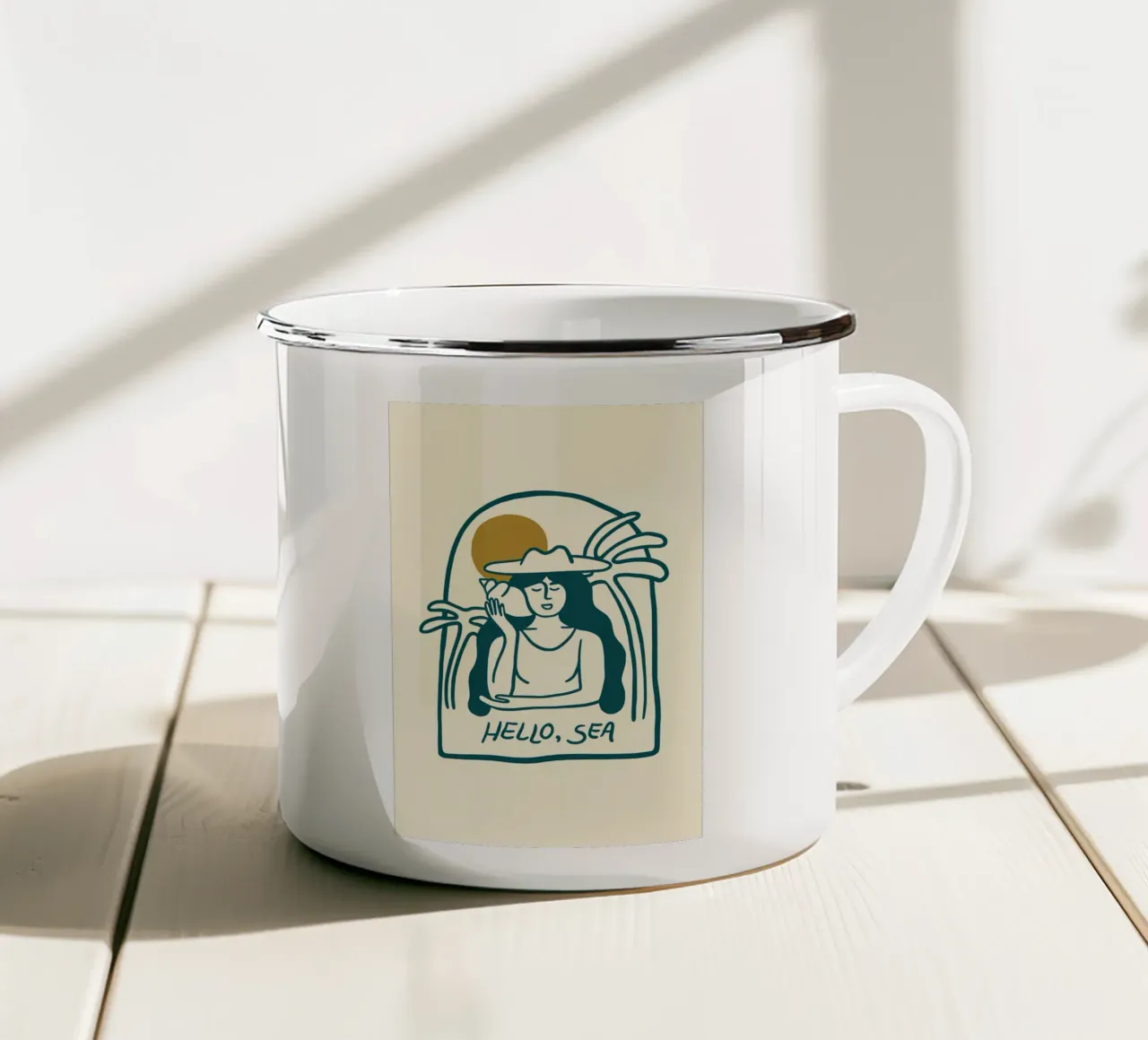 Hello Sea by Sarah Tate enamel mug by bonglantrungmuoi