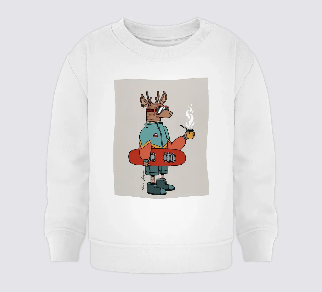 Huemul con un compagno e uno snowboard felpa neonato da bonglantrungmuoi