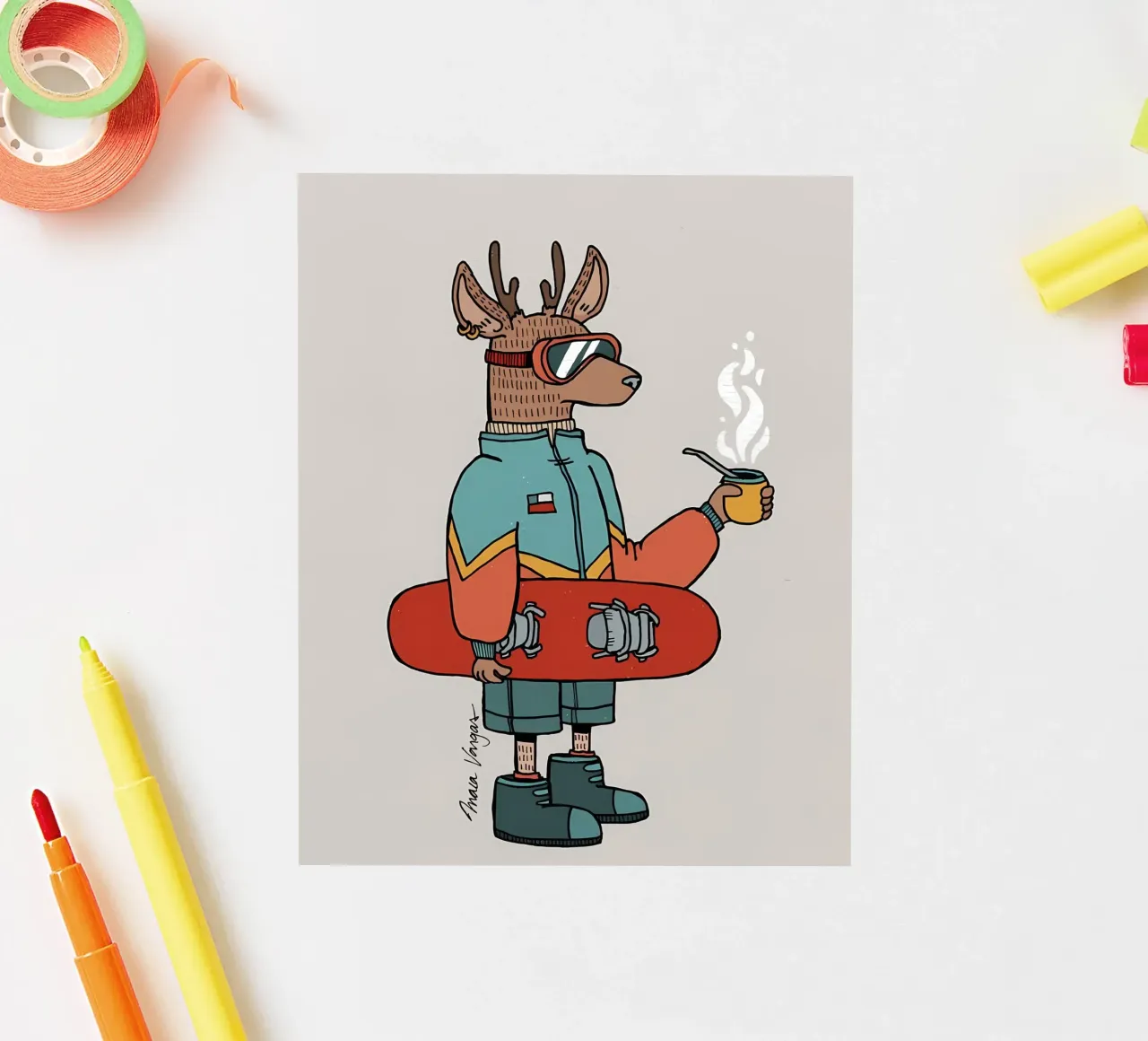 Huemul con un compagno e uno snowboard adesivo da bonglantrungmuoi