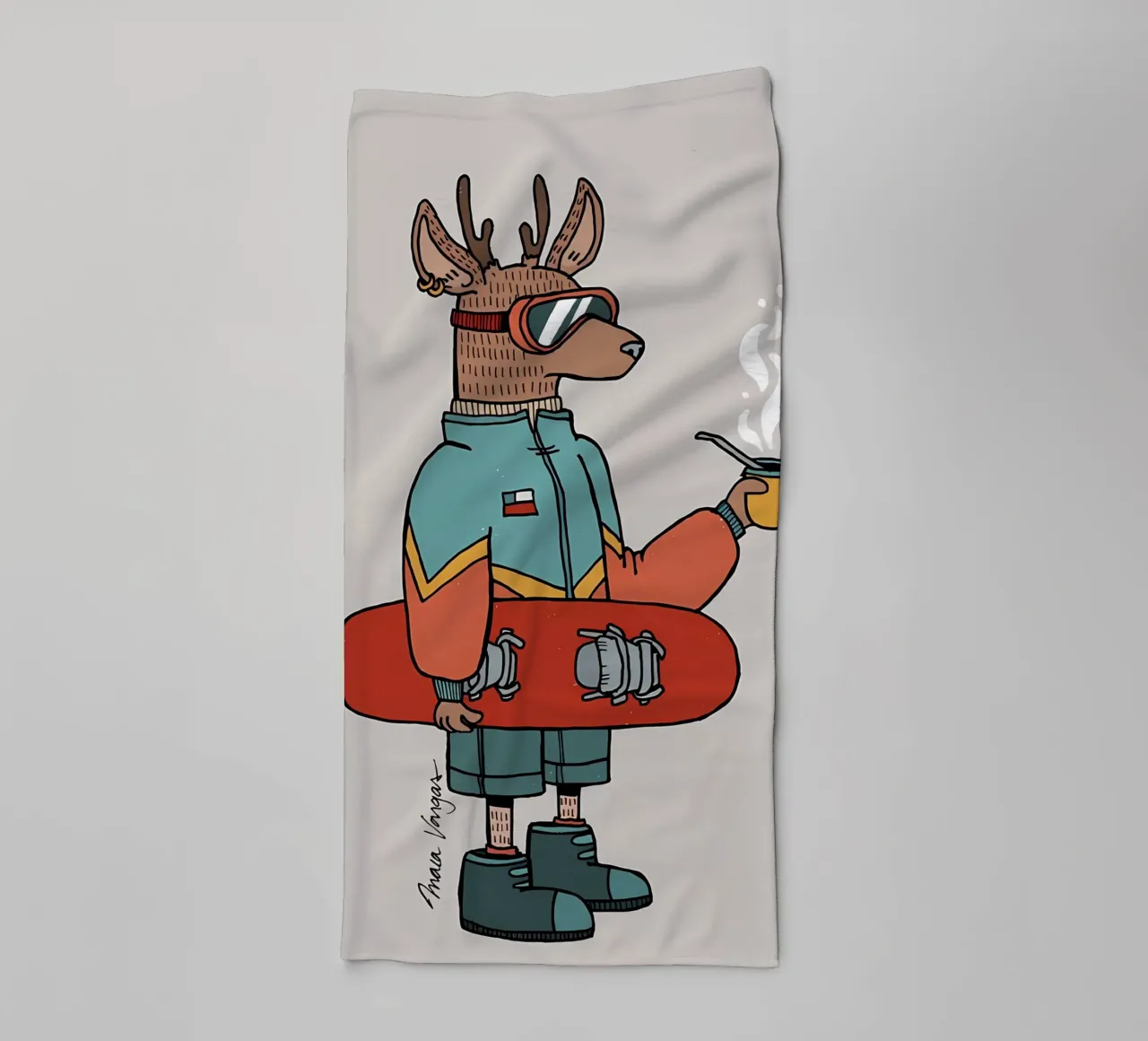 Huemul con un compagno e uno snowboard asciugamano da bagno da bonglantrungmuoi