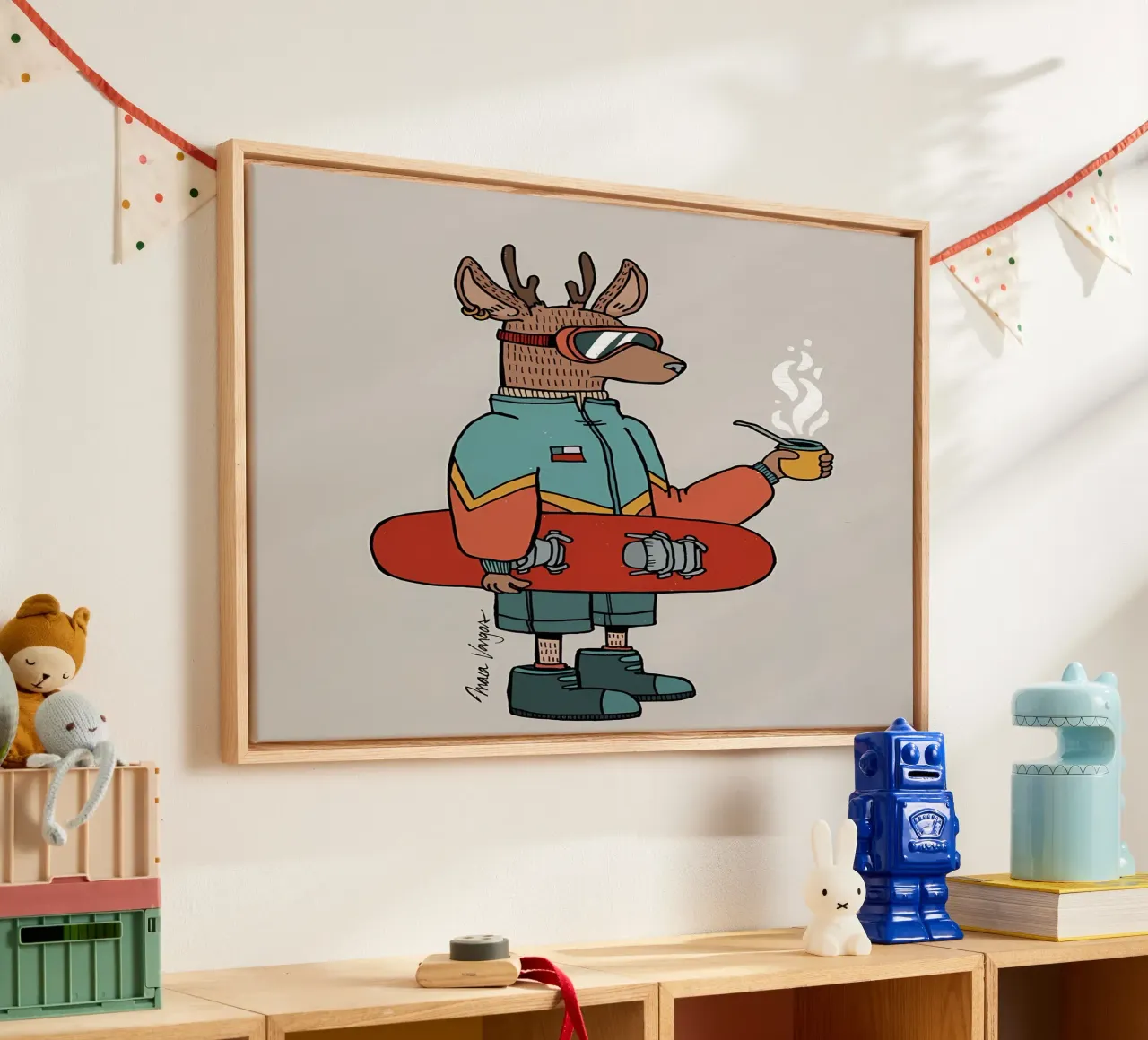 Huemul con un compagno e uno snowboard tela da bonglantrungmuoi