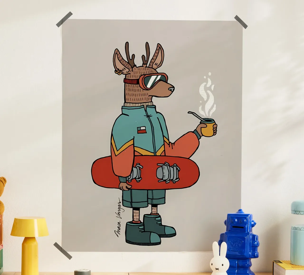 Huemul con un compagno e uno snowboard carta hahnemühle da bonglantrungmuoi