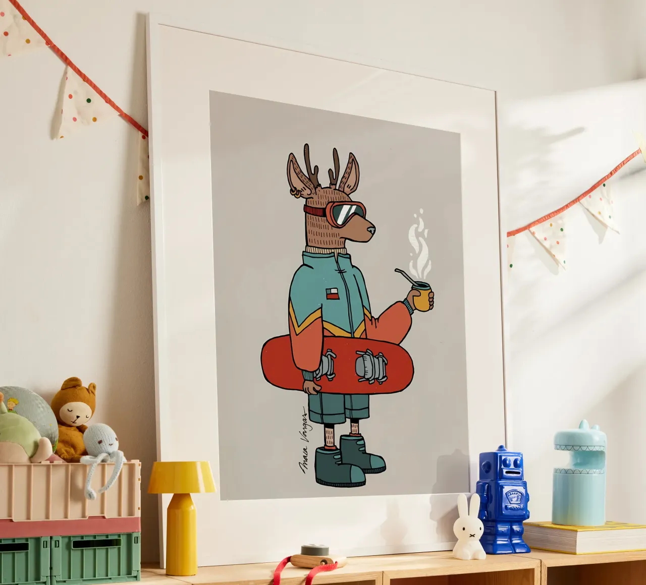 Huemul con un compagno e uno snowboard carta hahnemühle da bonglantrungmuoi