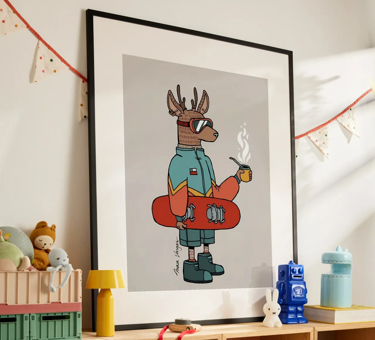 Huemul con un compagno e uno snowboard carta hahnemühle da bonglantrungmuoi