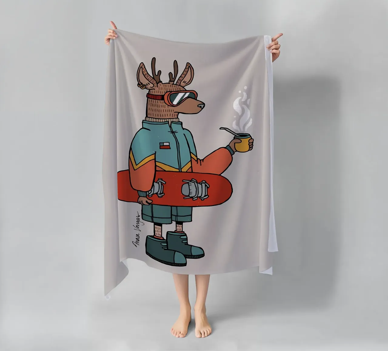 Huemul con un compagno e uno snowboard telo mare da bonglantrungmuoi