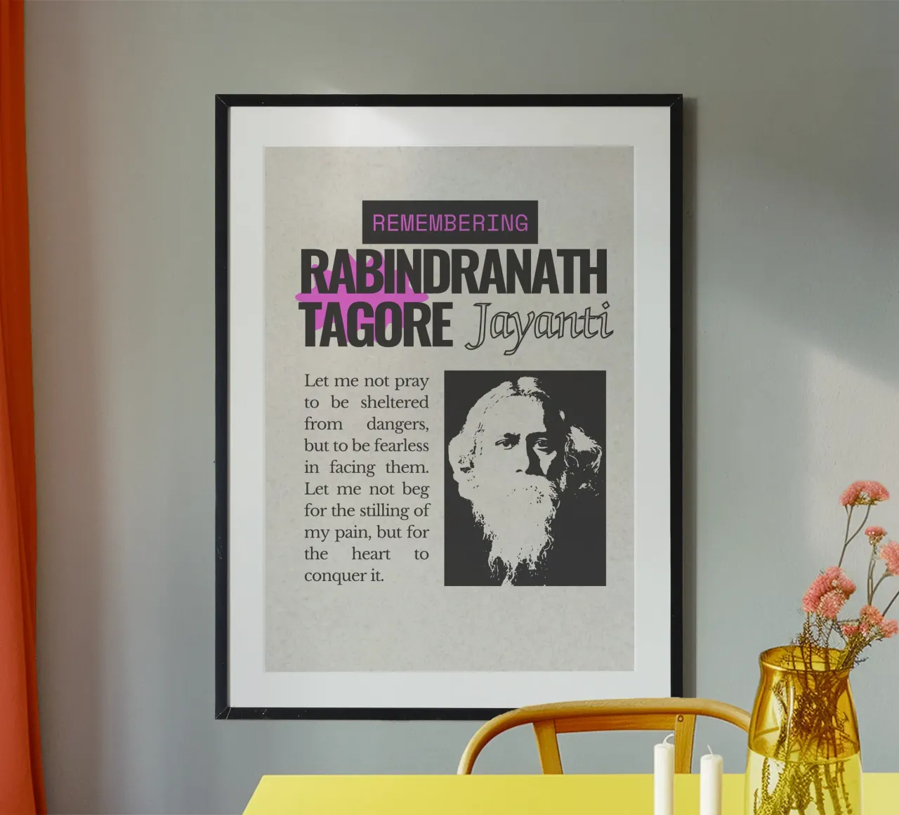 Rabindranath Tagore poster con telaio in legno da mazzihanq
