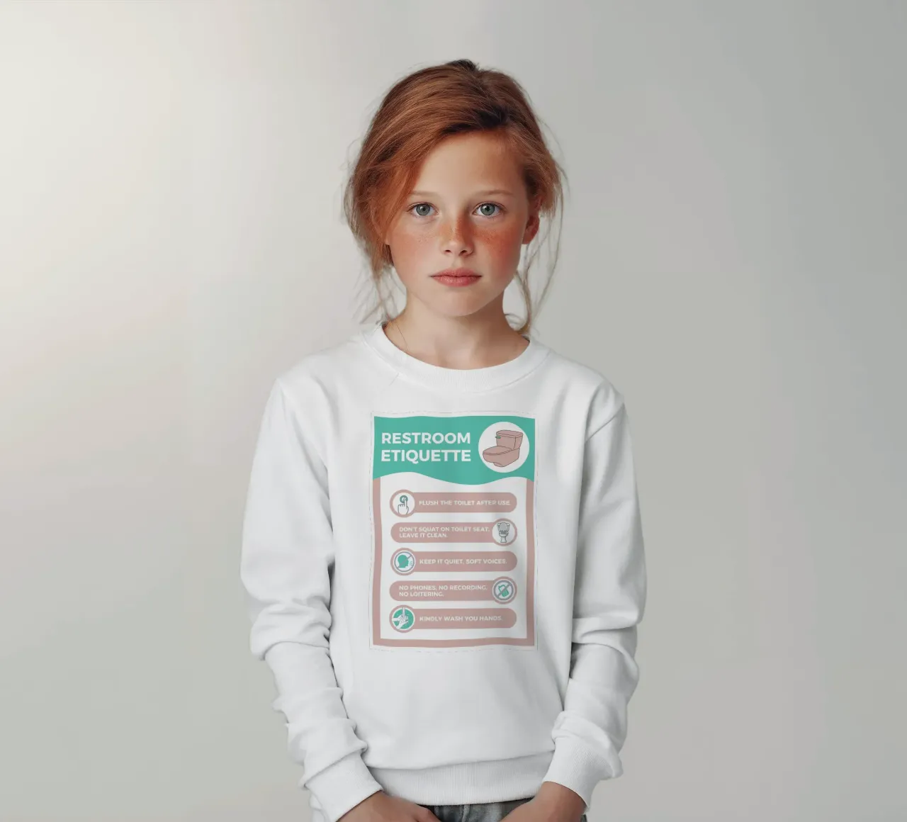 restroom etiquette kids sweatshirt by mazzihanq