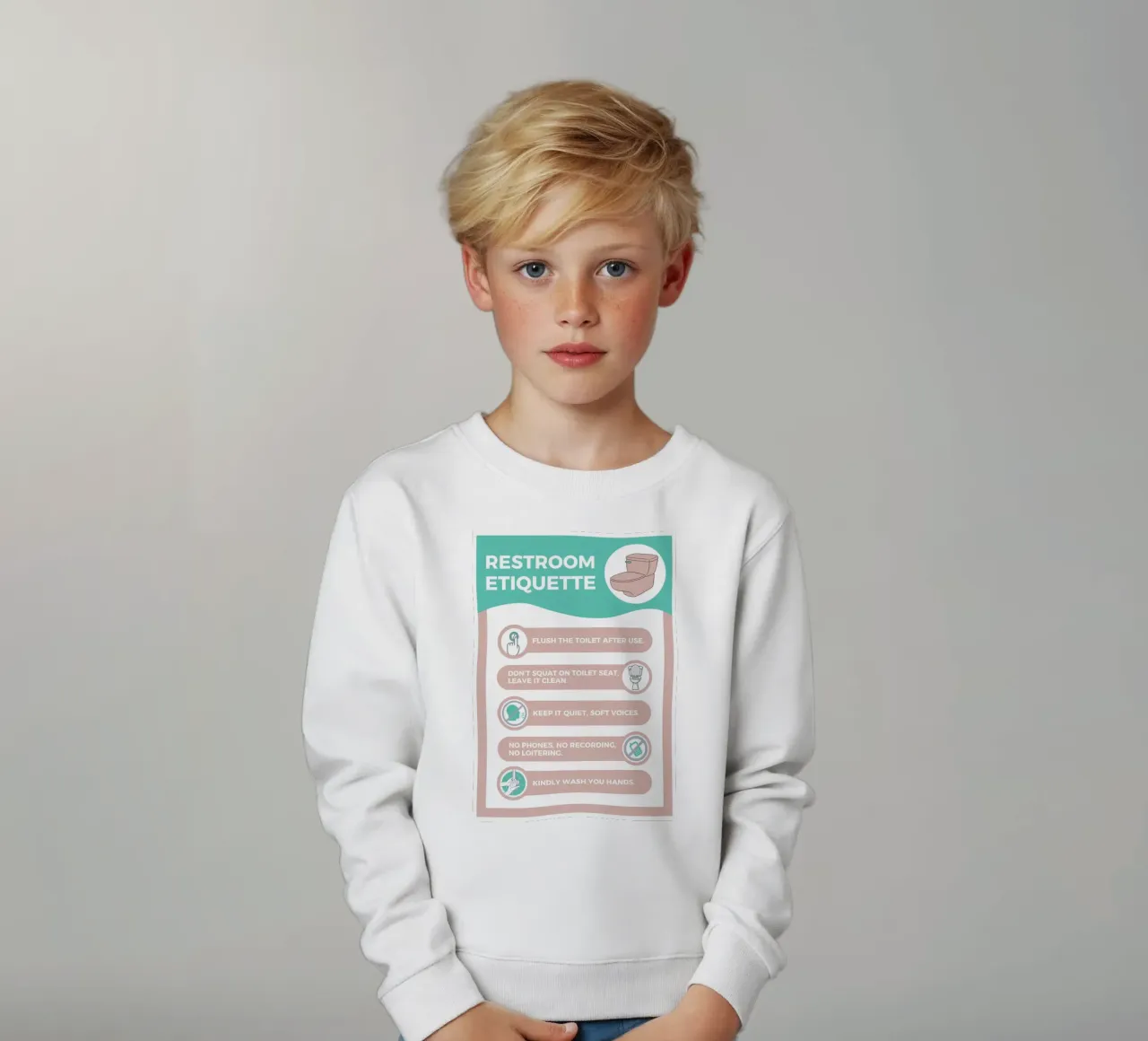 restroom etiquette kids sweatshirt by mazzihanq