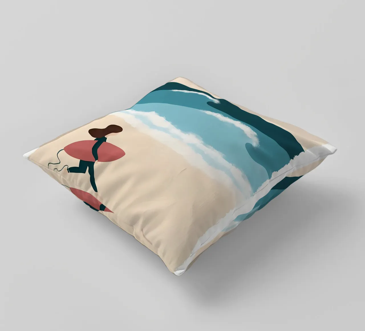 Illustrazione sport ragazza surf e oceano cuscino da bonglantrungmuoi