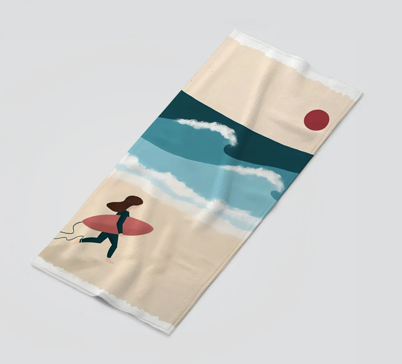 Illustration Sport Mädchen Surfen und Meer Strandtuch von bonglantrungmuoi