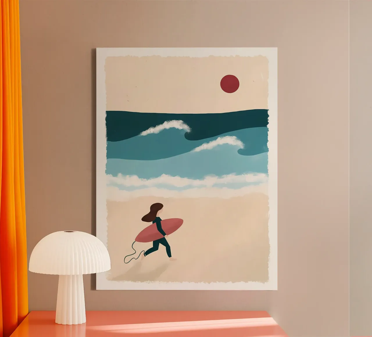 Illustrazione sport ragazza surf e oceano tela con Cornice a cassetta da bonglantrungmuoi