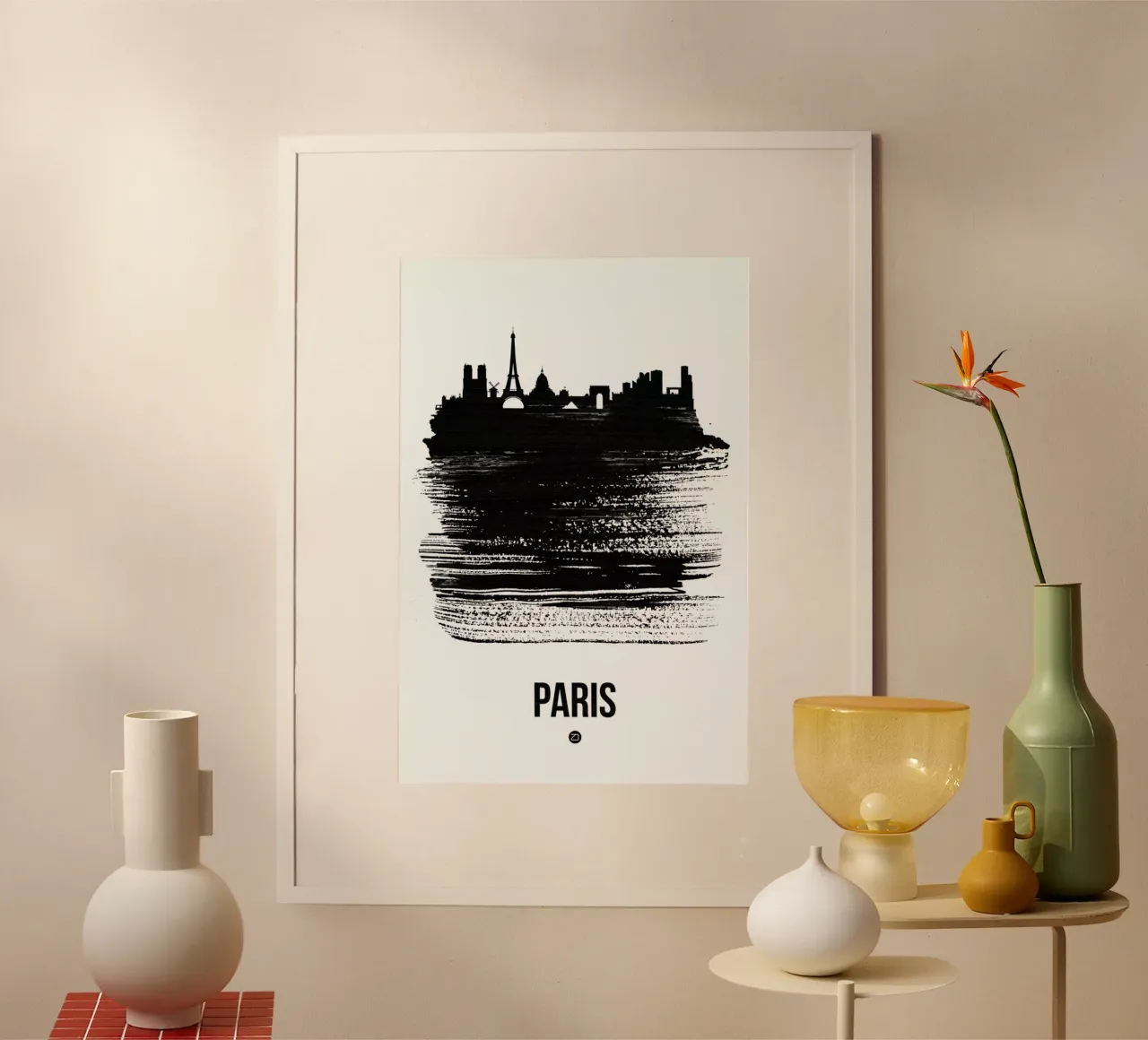 Paris Skyline Brush Stroke poster con telaio in plastica da Naxart