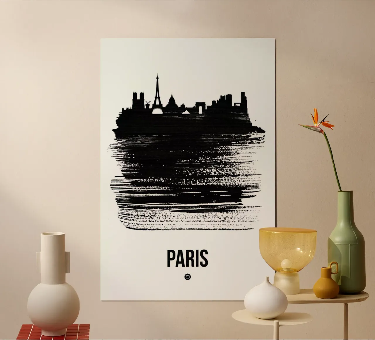 Paris Skyline Brush Stroke poster con telaio in plastica da Naxart