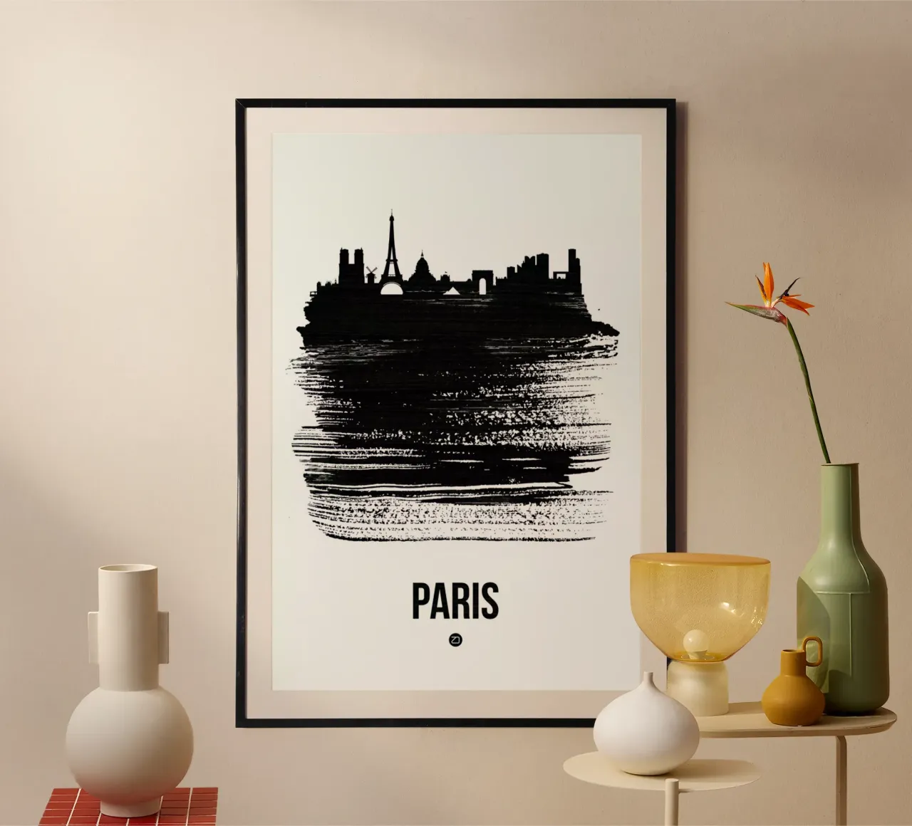 Paris Skyline Brush Stroke poster con telaio in plastica da Naxart