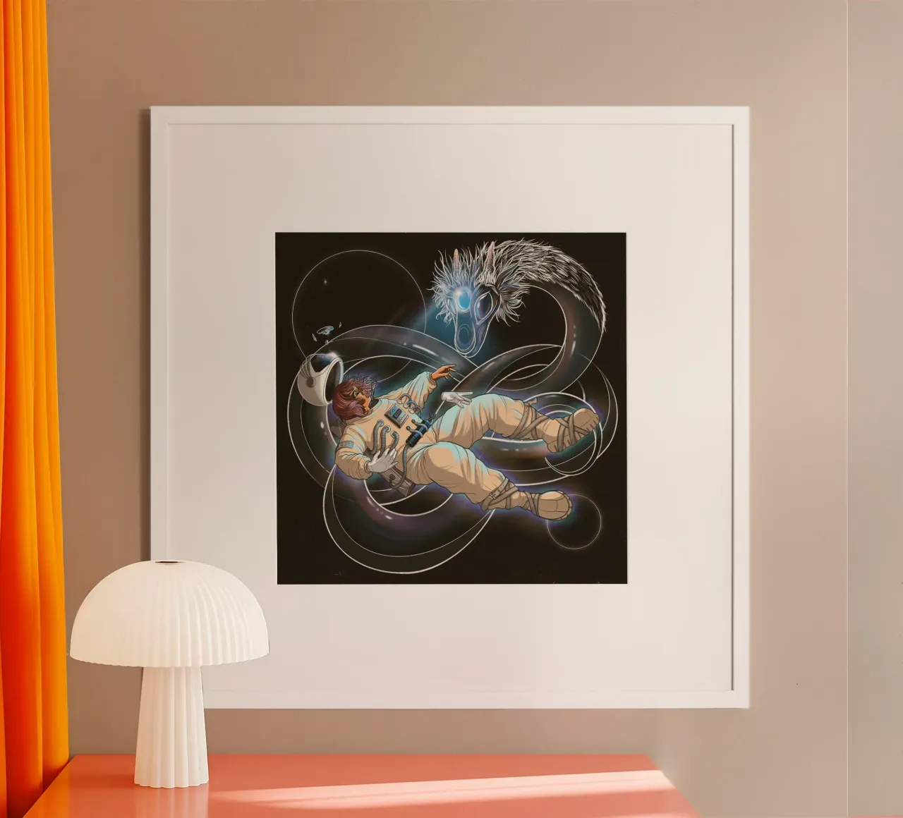 Space Dragon poster with wooden frame by Anny Addams