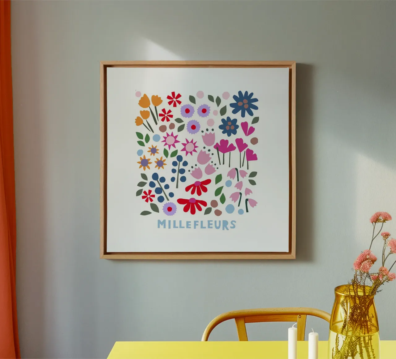 Millefleur weiss canvas met Baklijst van Iris Knabenschuh Design