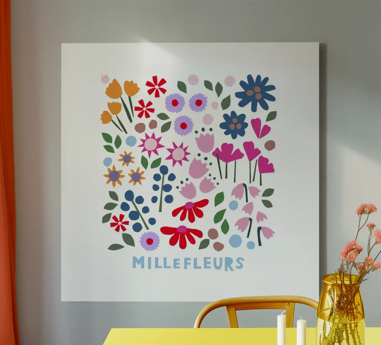 Millefleur weiss canvas met Baklijst van Iris Knabenschuh Design