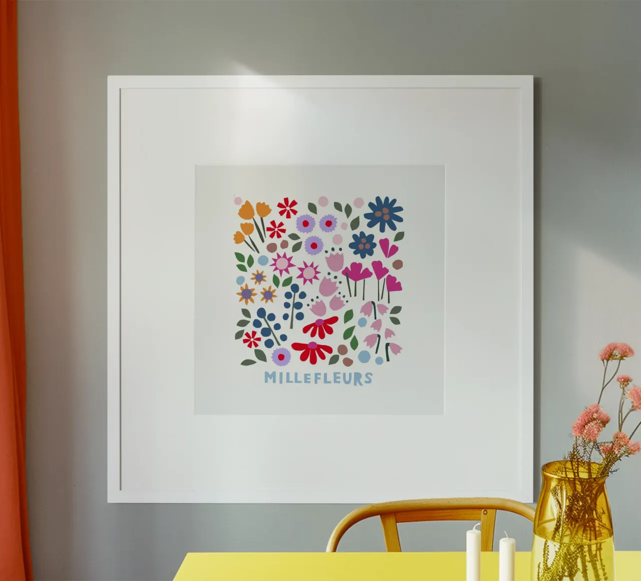 Millefleur weiss poster con telaio in alluminio da Iris Knabenschuh Design