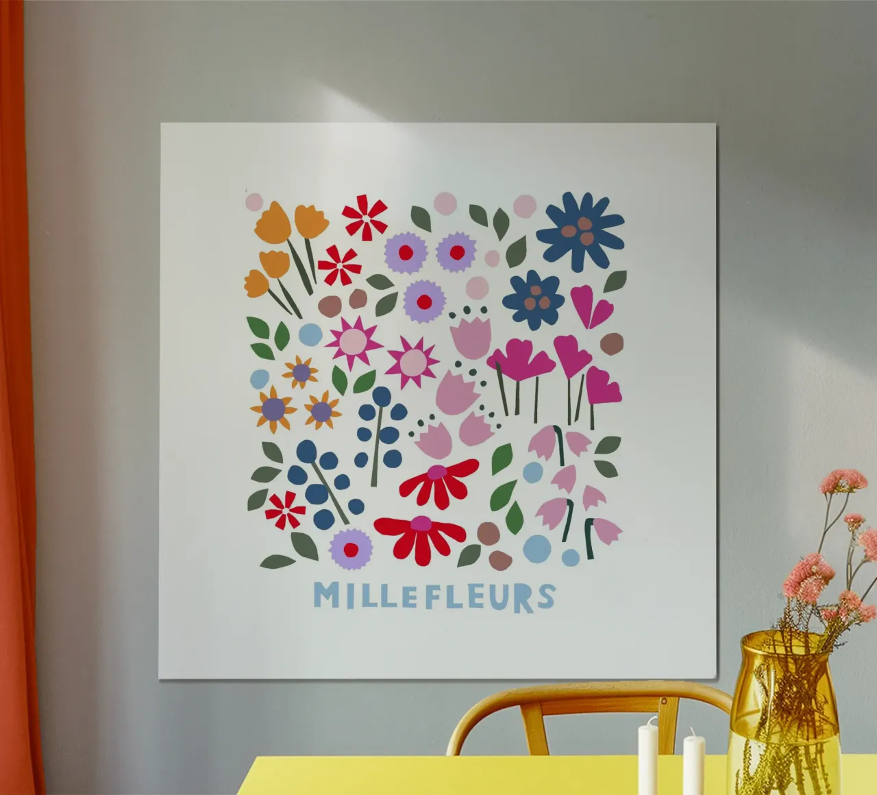 Millefleur weiss poster con telaio in alluminio da Iris Knabenschuh Design