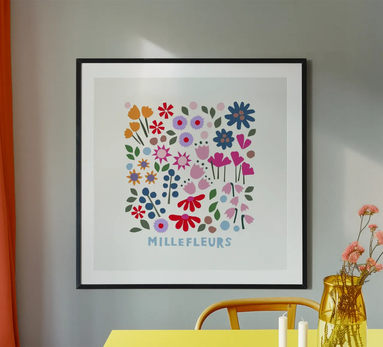 Millefleur weiss poster con telaio in alluminio da Iris Knabenschuh Design