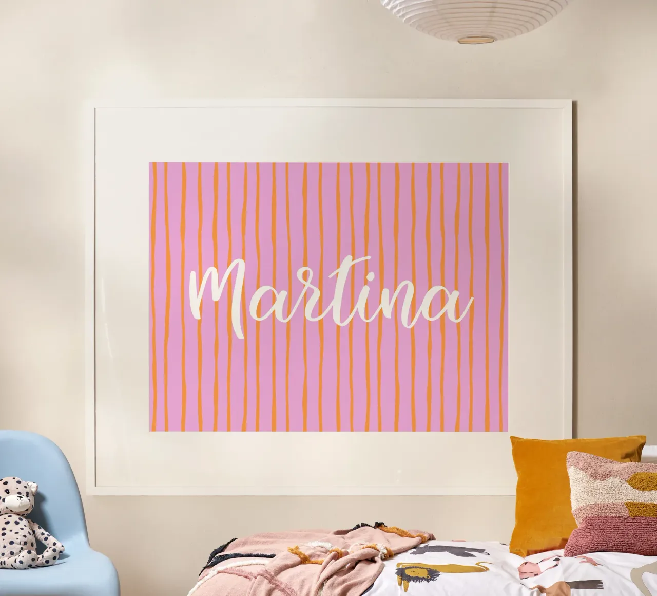 Malerischer Streifen orange auf rosa poster with aluminum frame by All Colours