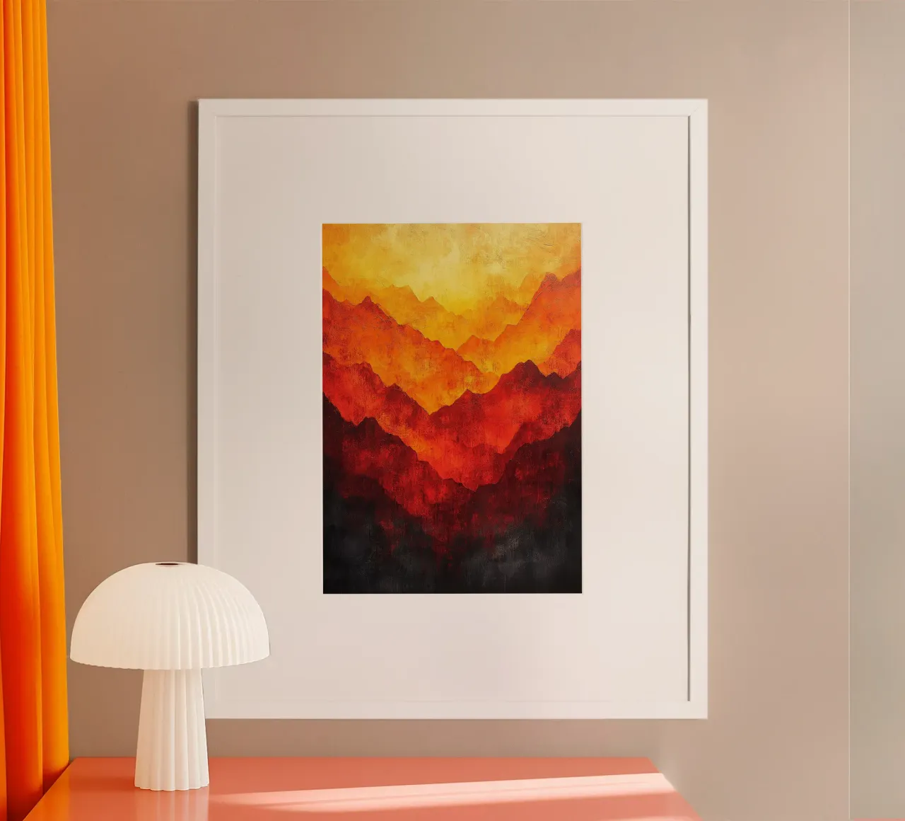 Montagna di fuoco poster con telaio in legno da Nikis Art Studio