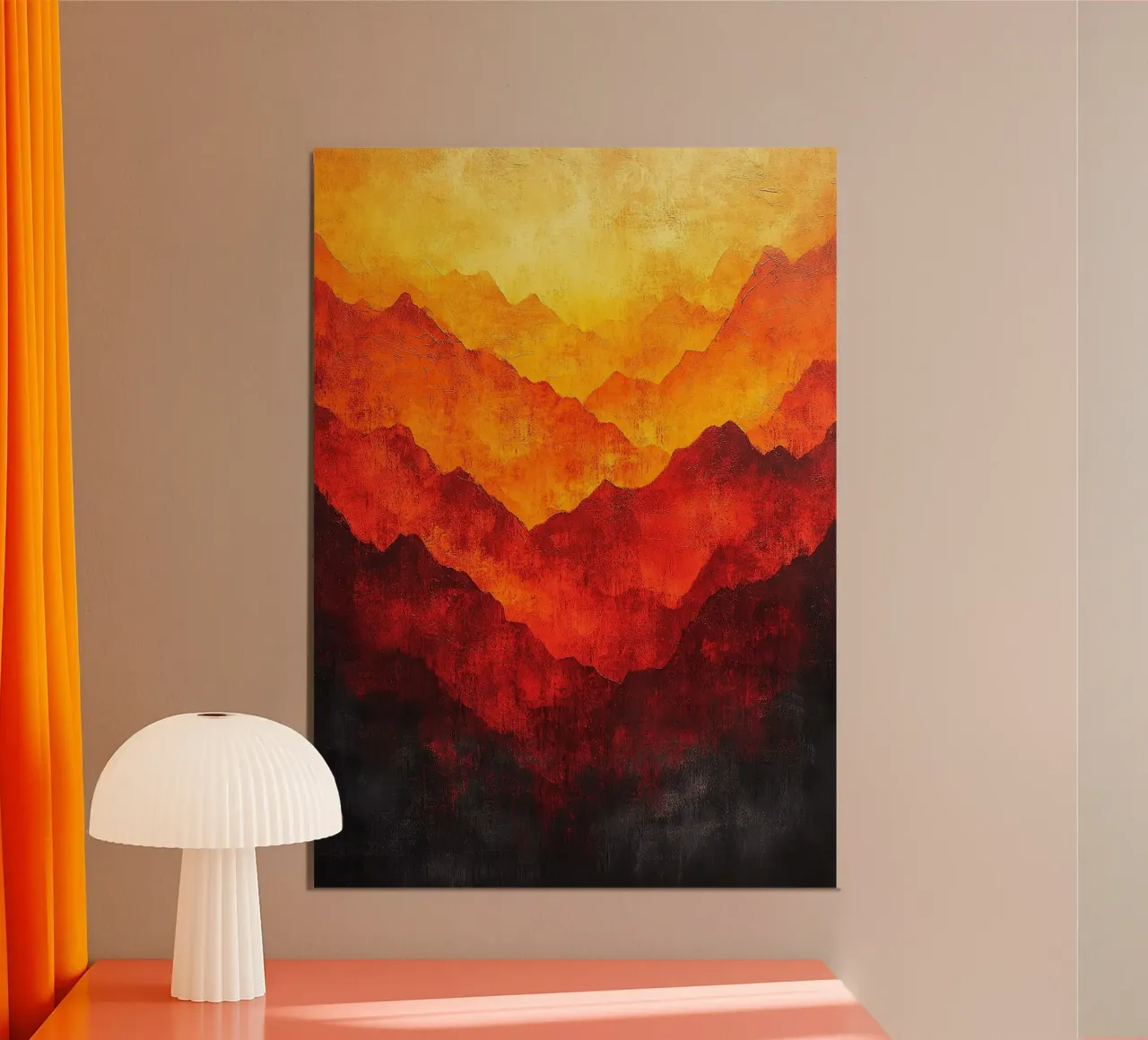 Montagna di fuoco poster con telaio in legno da Nikis Art Studio