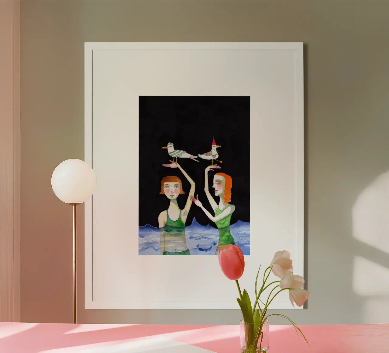 Migliori amici Nuotare con gli uccelli poster con telaio in alluminio da Pictufy Sun & Spirit