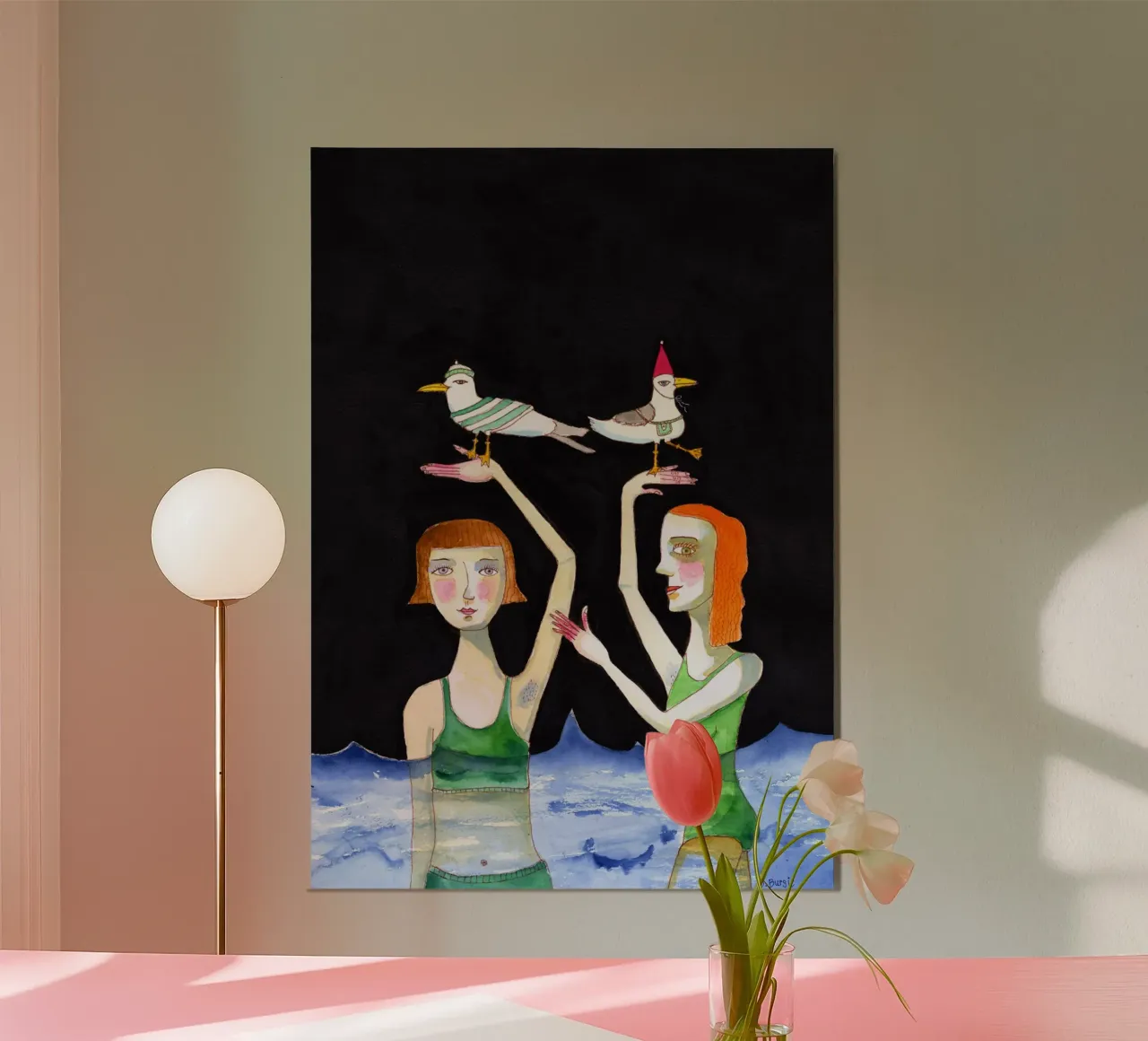 Migliori amici Nuotare con gli uccelli poster con telaio in alluminio da Pictufy Sun & Spirit