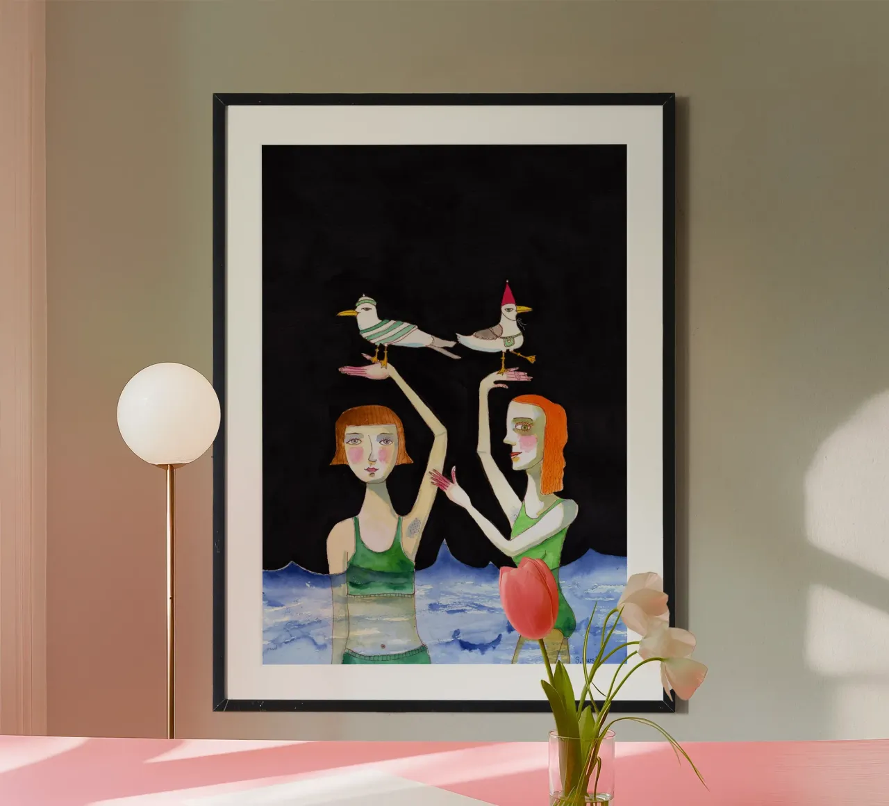 Migliori amici Nuotare con gli uccelli poster con telaio in alluminio da Pictufy Sun & Spirit