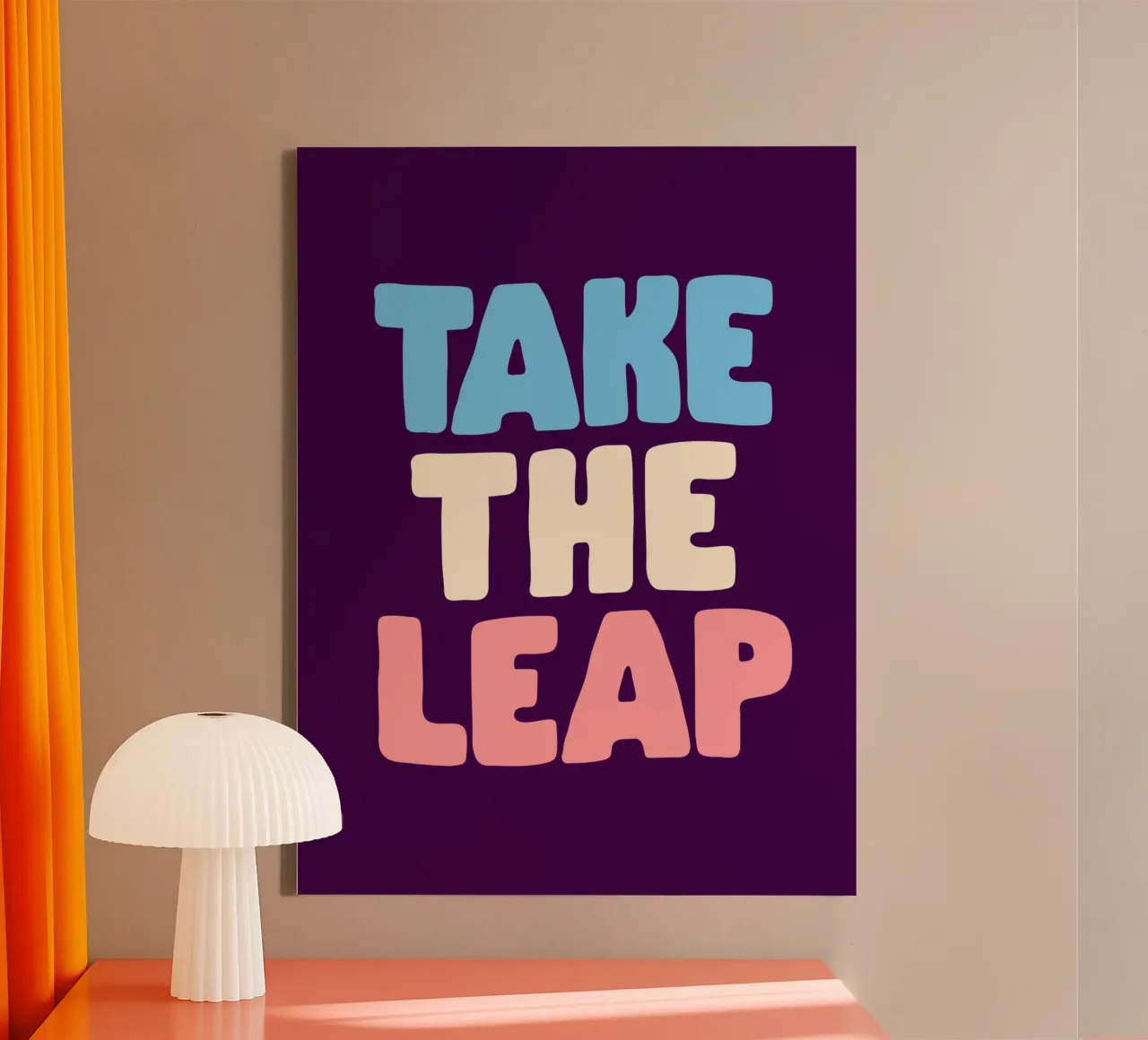 Take the Leap Vibrant Motivational Typography Zitat Leinwand mit Schattenfugenrahmen von THE MOTIVATED TYPE