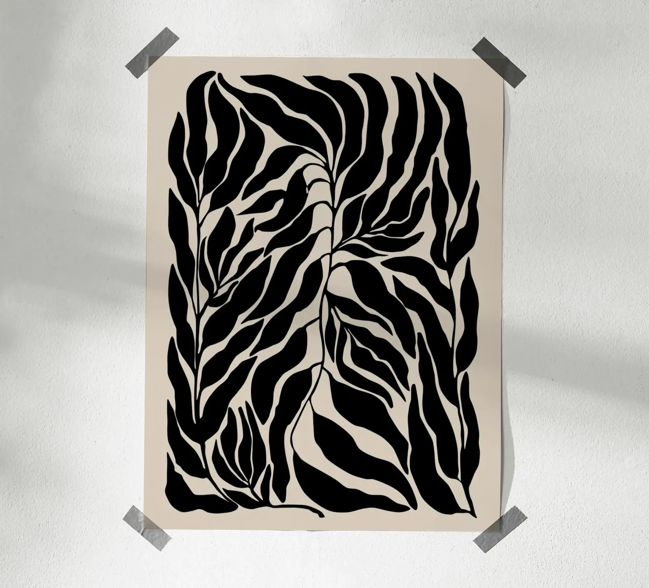 Sagome di foglie nere poster con telaio in plastica da Pictufy Sun & Spirit