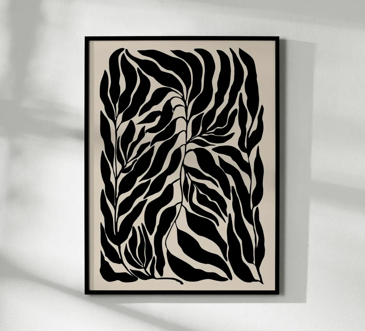 Sagome di foglie nere poster con telaio in plastica da Pictufy Sun & Spirit
