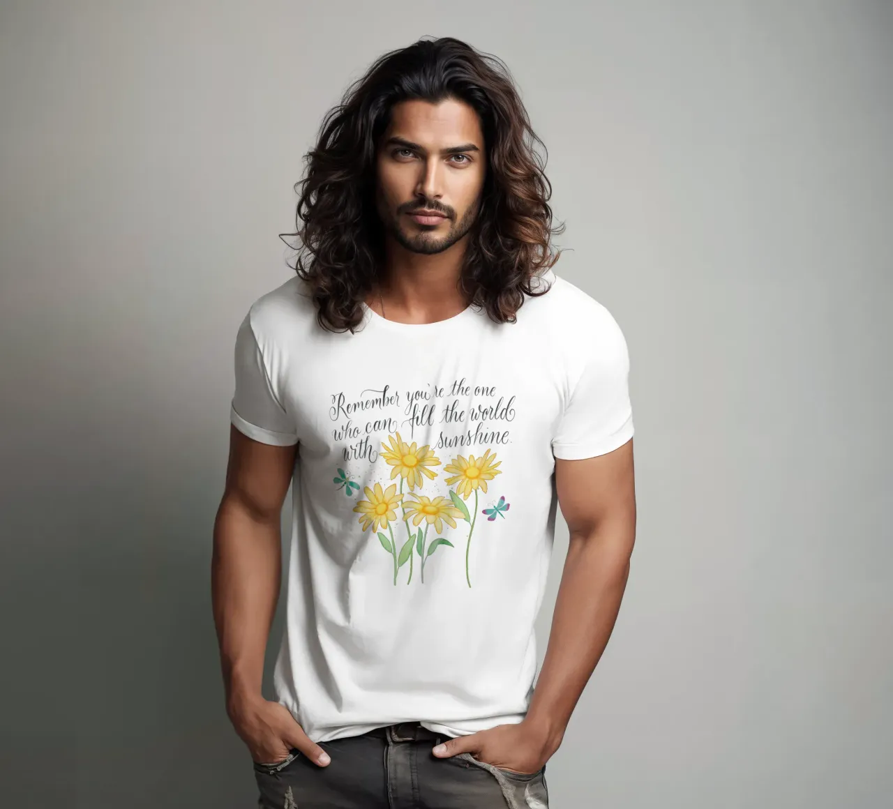 Fiori delicati con libellule. Vibrazioni positive con il sole. t-shirt da CalliLetters