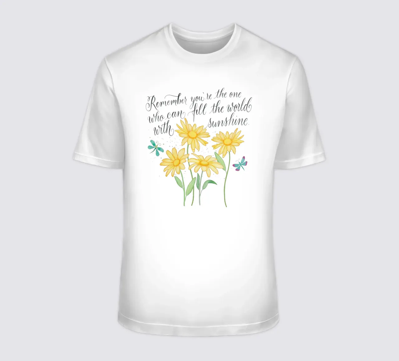 Fiori delicati con libellule. Vibrazioni positive con il sole. t-shirt da CalliLetters