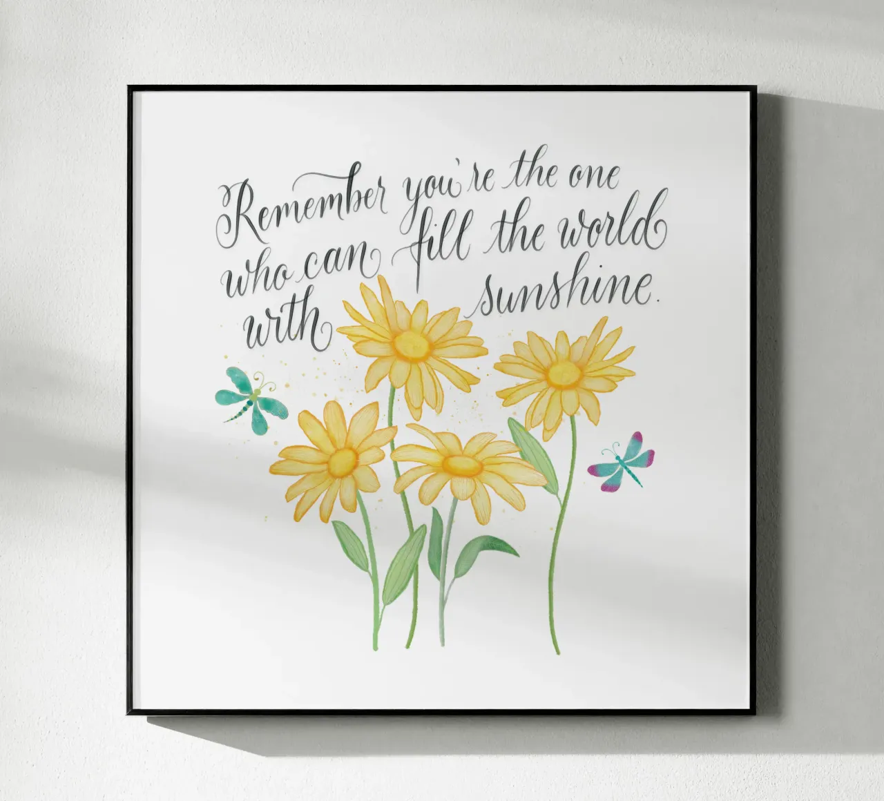 Flores delicadas con libélulas. Vibraciones positivas con rayos de sol. metacrilato de CalliLetters