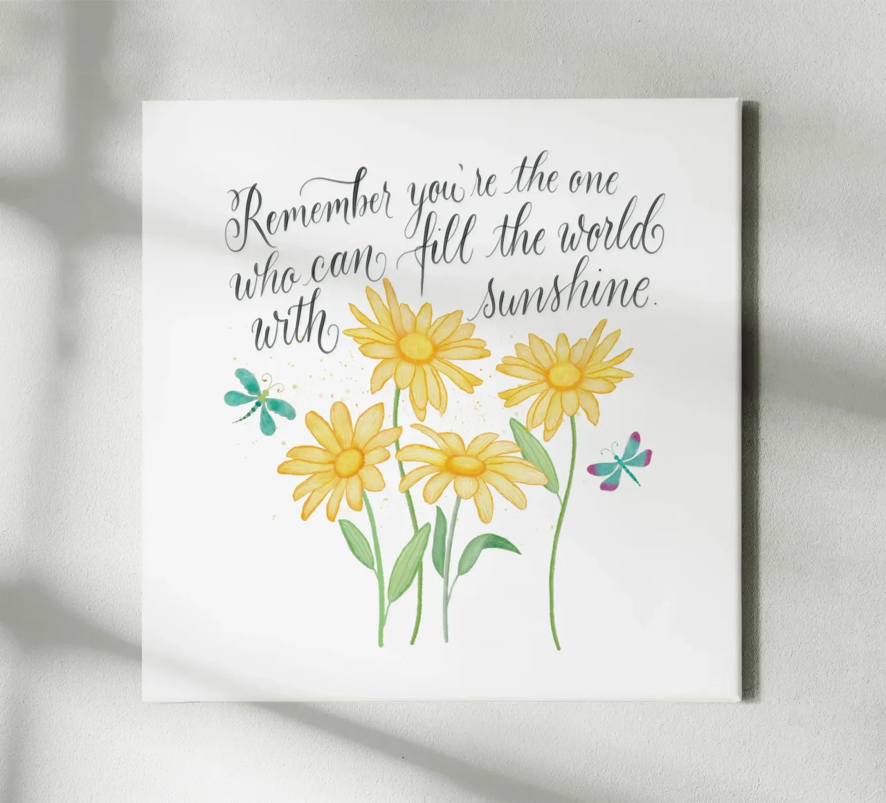 Fiori delicati con libellule. Vibrazioni positive con il sole. tela con Cornice a cassetta da CalliLetters