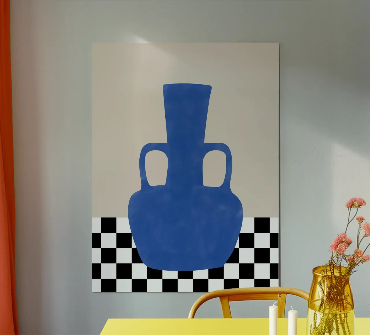 Scacchiera con vaso azzurro poster con telaio in legno da Pictufy Sun & Spirit