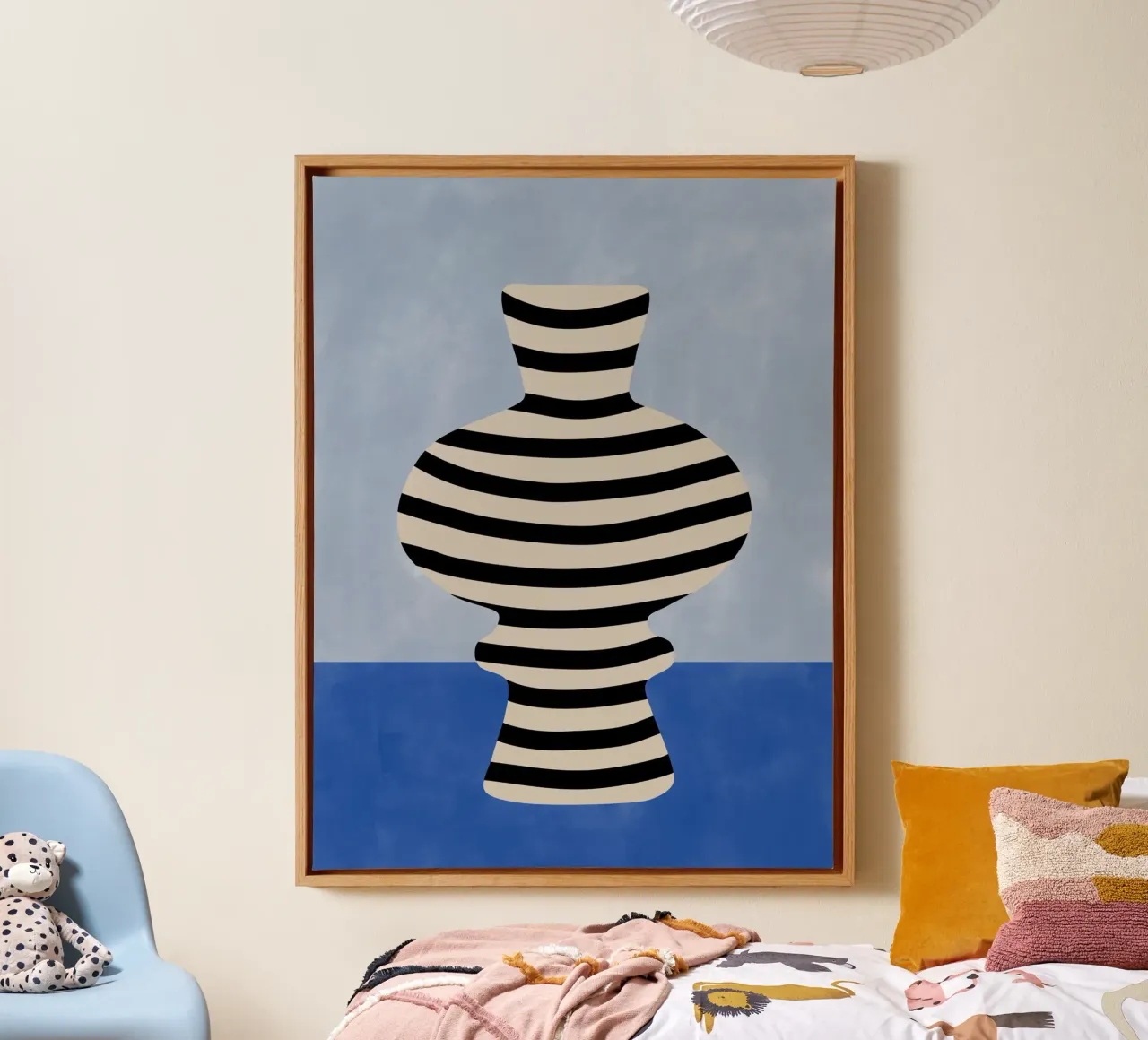 Gestreepte vaasillusie canvas met Baklijst van Pictufy Sun & Spirit