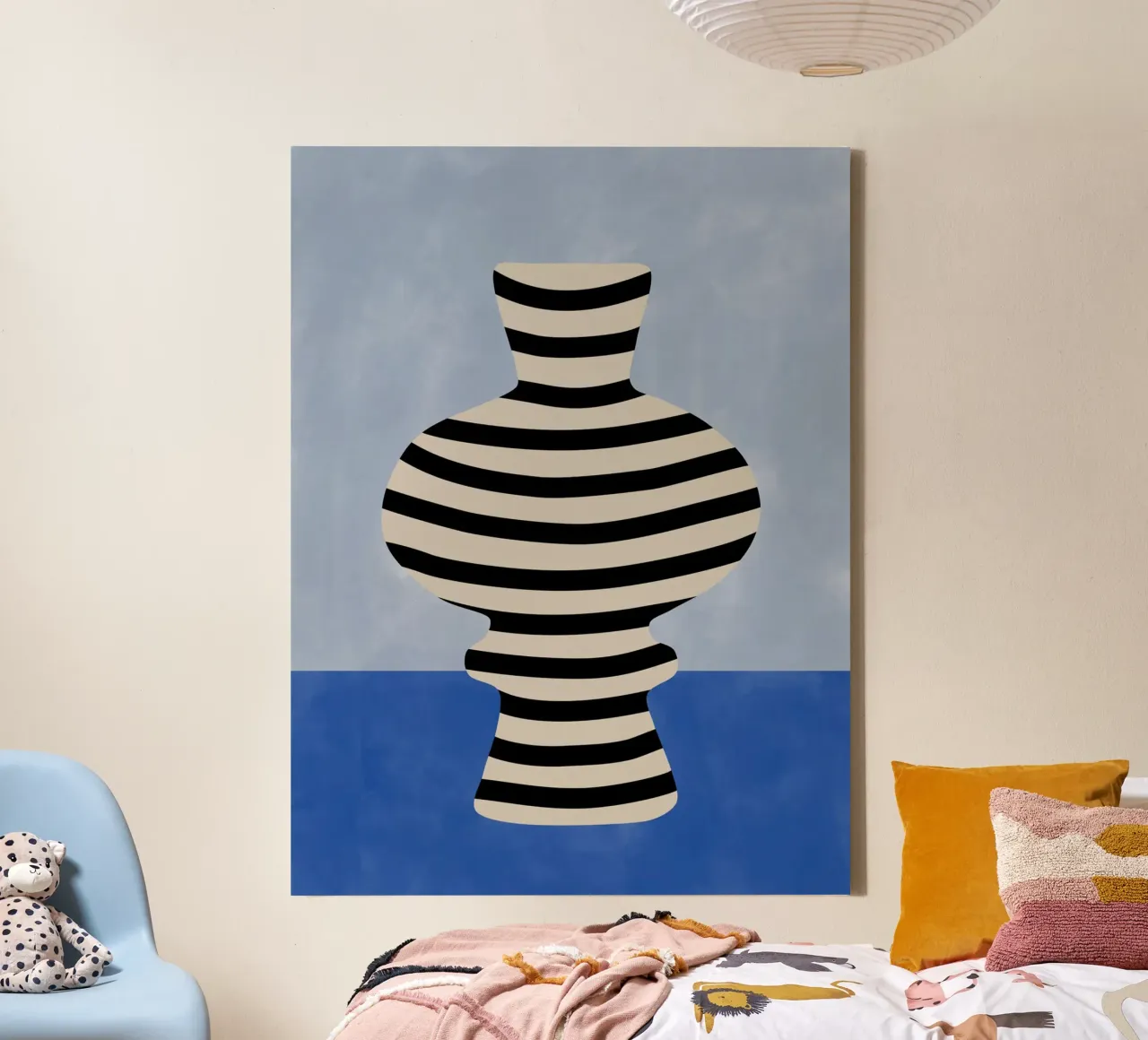 Gestreepte vaasillusie canvas met Baklijst van Pictufy Sun & Spirit