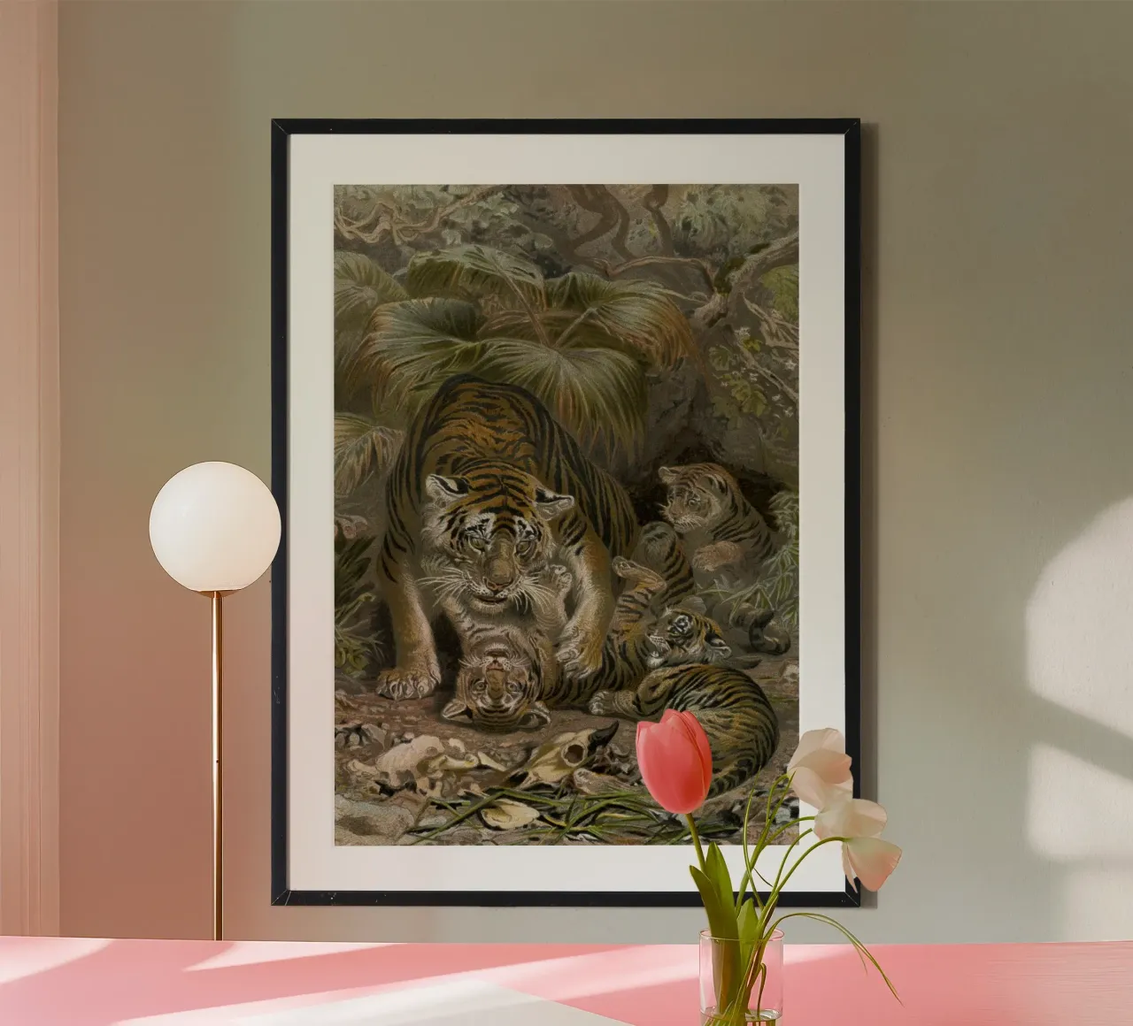 Vintage Brehm 1 Tiger poster con telaio in legno da Vintage Print Collection