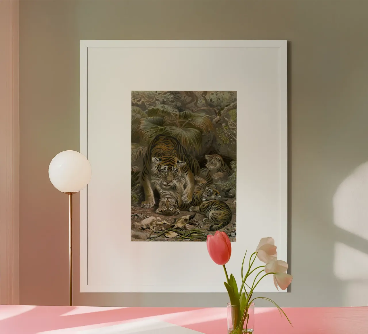 Vintage Brehm 1 Tiger poster con telaio in legno da Vintage Print Collection